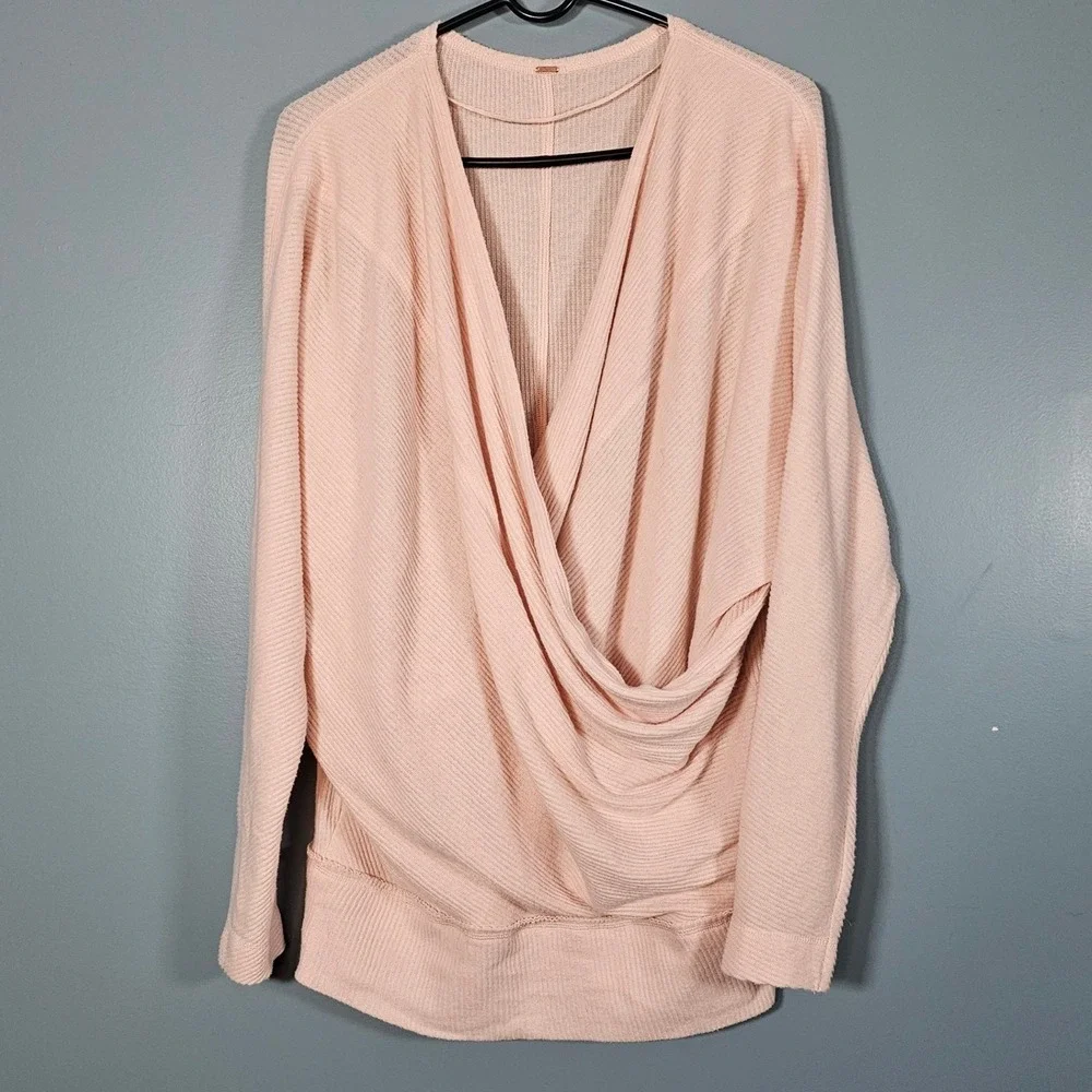 Free People‎ Cozy With You Women's Champagne Toast Surplice Pullover Sweater M